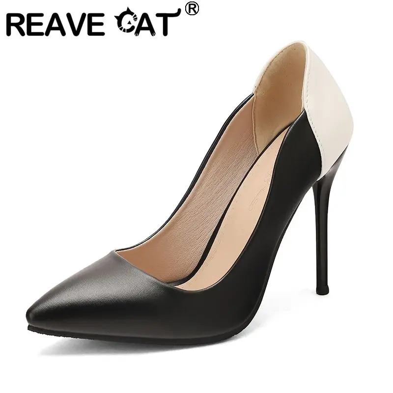 Фото Туфли-лодочки REAVE CAT коричневые женские, с острым носком, на шпильке 10,5 см, разноцветные, без застежки, большие размеры 47, 48, 49, 50, сексуальные туфли для свиданий и вечеринок №1