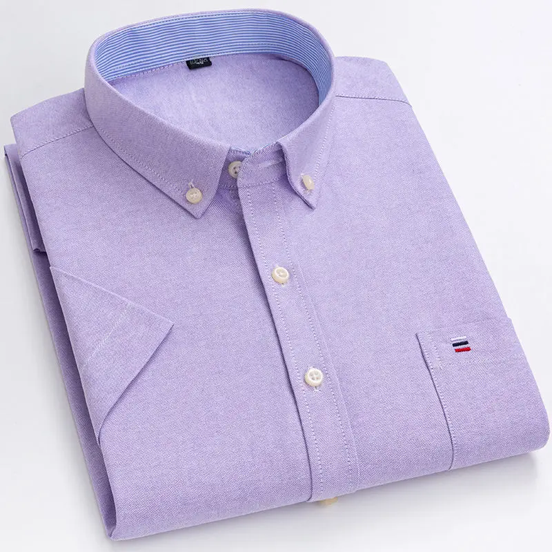 Genuine 100% cotton short-sleeved shirt men's Oxford spinning non-iron business middle-aged and elderly shirt plus size