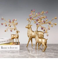 luxury amethyst gold brass sika deer statue for living room entrance villa lucky blessing home decor accessories birthday gifts