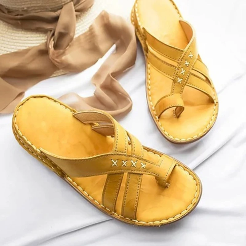 

Sandals 2020 Summer Artificial PU Flats Wedges Open Toe Ankle Beach Shoes Feminina Outdoor Slippers