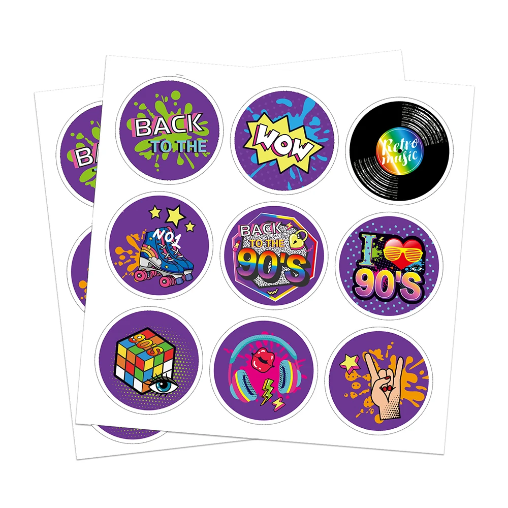 

KK141 180Pcs 1.5inch Retro Back to the 90s Party Stickers PVC Guitar Rock Radio Labels for Kid Gift Laptop DIY Souvenir Sticker
