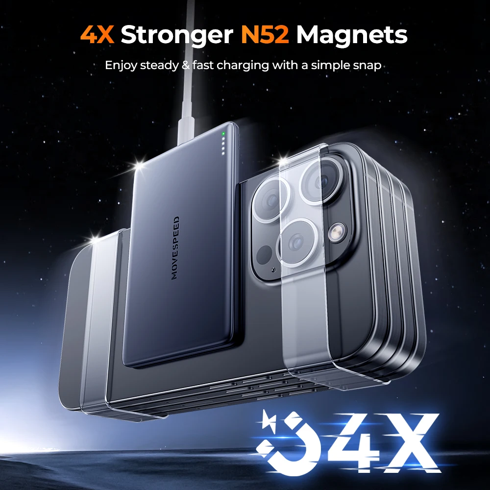 MOVESPEED 5000 мАч Магнитный внешний аккумулятор Тонкий беспроводной Powerbank Портативный
