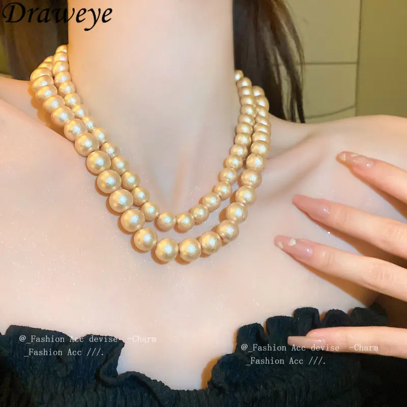 

Draweye Pearls Necklaces for Women Vintage Elegant Korean Fashion Jewelry Light Luxury Sweet Simple Round Chokers Accessories