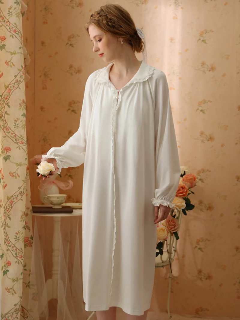 Vintage Princess Nightgown Cotton Long Sleeve Ruffles Women's Spring Autumn Loose Sweet Romantic Victorian Night Dress Sleepwear