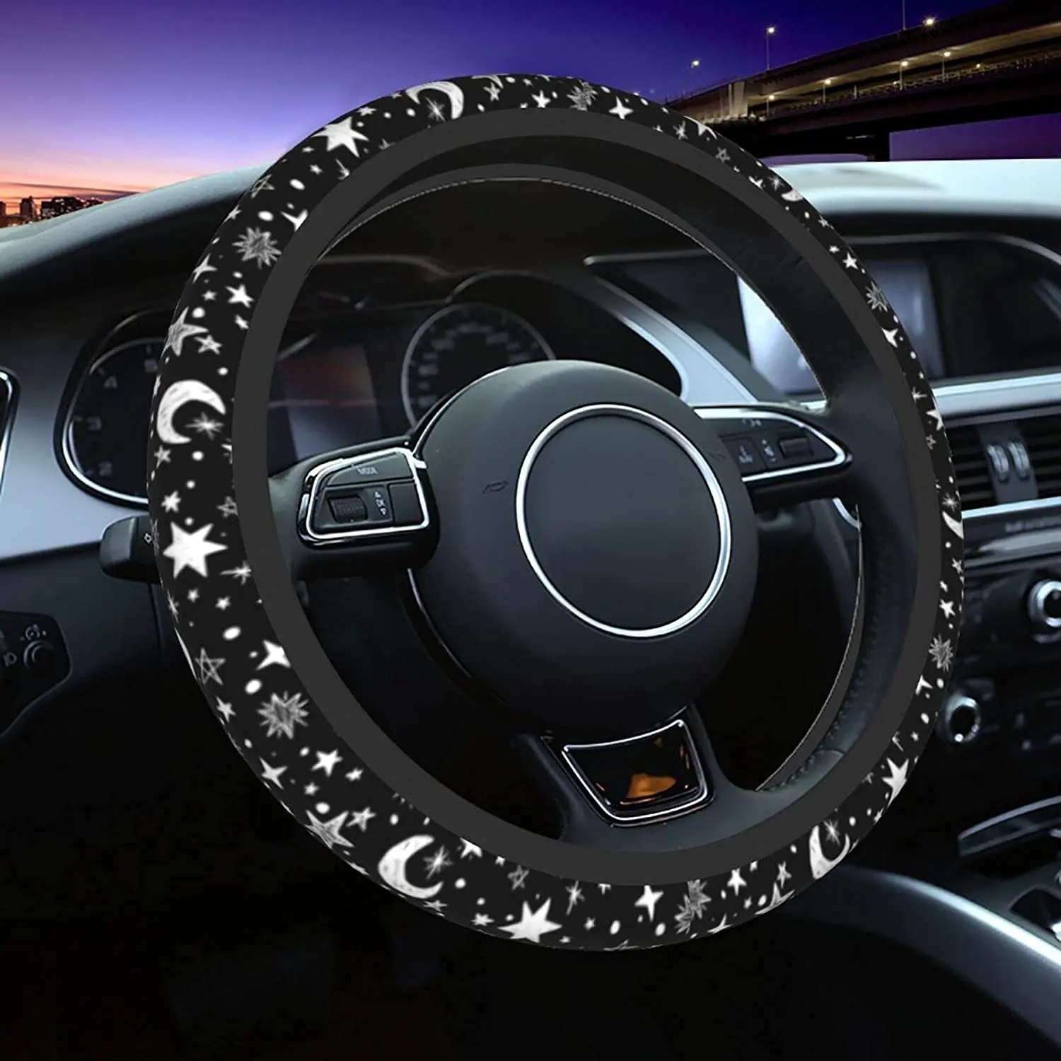 Moon and Star Steering Wheel Cover Car Accessories Cute for Women Girls Girly Universal 15 Inch Neoprene Auto Interior Decor