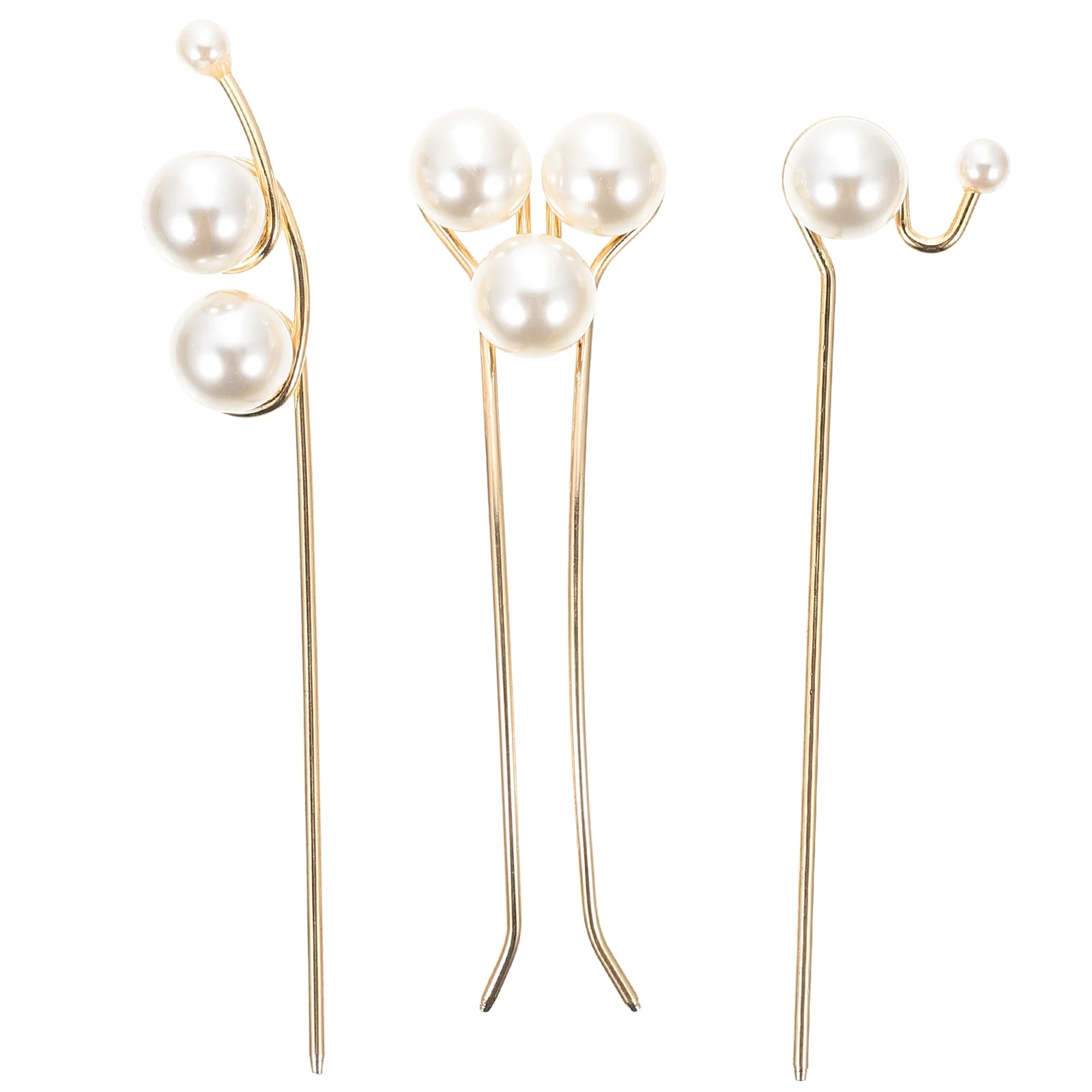 

3 Pcs Pearl Hairpin Wedding Clip Women Stick Modeling Accessories Alloy Sticks Long Bride Bun Holder Chopstick