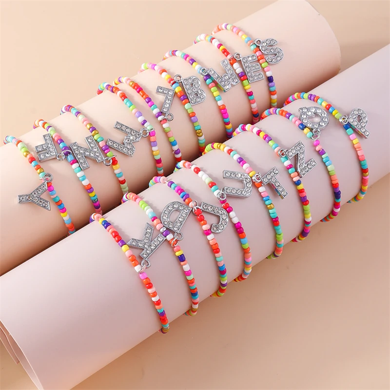

Bohemian Colorful Handmade Beads Bracelets Crystal A-Z Alphabet Letter Charms Bracelets for Women Girls Party Jewelry Gifts