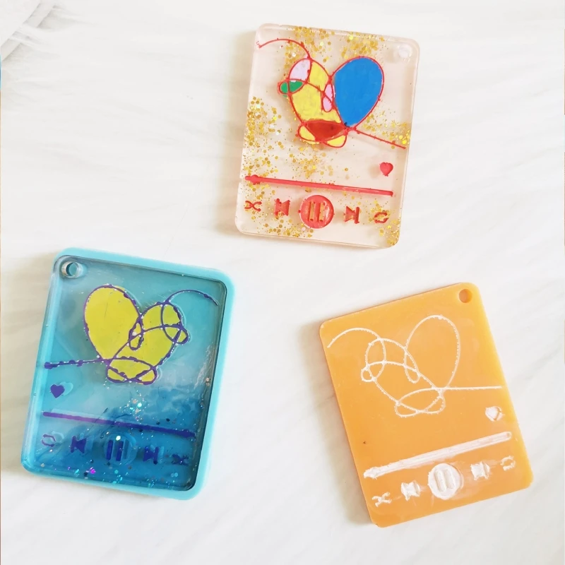 

4x Rectangle Silicone Keychain Mold Resin Epoxy Keychain Molds with Hole for DIY MP3 Player Mold Keychain Bag Decoration