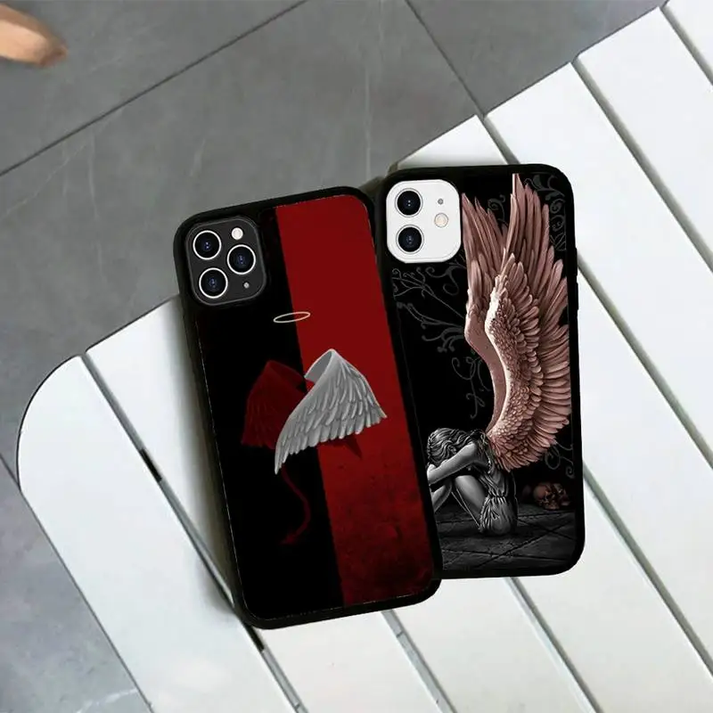 

Angel Girl Wings Phone Case Silicone PC+TPU Case for iPhone 11 12 13 Pro Max 8 7 6 Plus X SE XR Hard Fundas