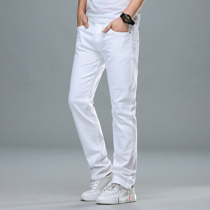 Classic Style Men's Regular Fit White Jeans Business Smart Fashion Denim Advanced Stretch Cotton Trousers Male Brand Pants,109