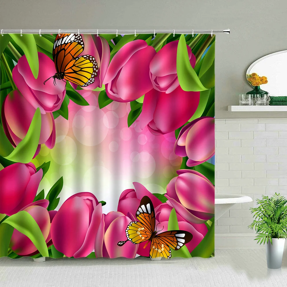 Водонепроницаемая занавеска для душа в виде тюльпана Цветочная с рисунком