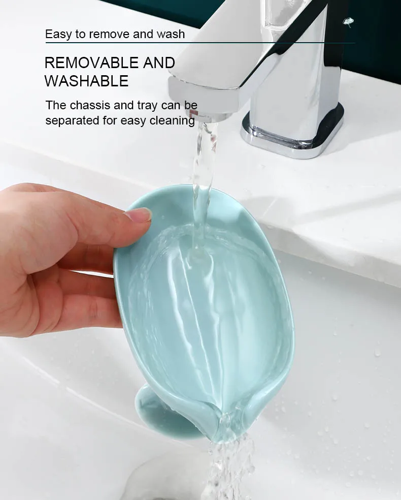 Creative Sucker Soap Dish Leaf Shaped Drain Box Bathroom StorageTray Sponge Holder Punch Free Storage Racks |