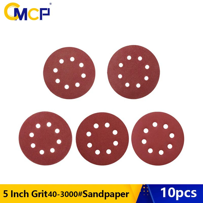 CMCP 5 Inch 125mm 8 Hole 40-3000 Grit Round Shape Sanding Discs Buffing Sheet Sandpaper 8 Hole Sander Polishing Pad