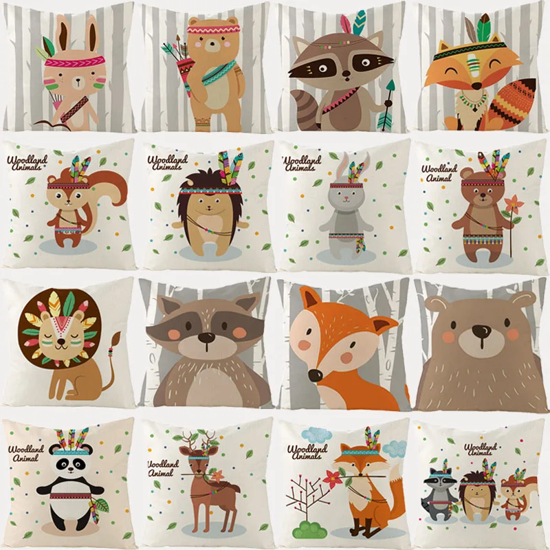 

Cartoon Animals Cushion Cover 45X45 National Style Animal Decorative Pillowcase Sofa Cushions Nordic Cotton Linen Pillow Covers