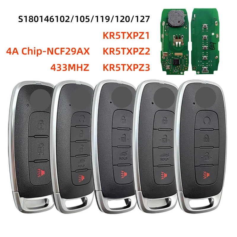 Фото Бесконтактный дистанционный ключ KR5TXPZ1/Z2/Z3 с 3/4/5 кнопками, 433 МГц, чип 4A для Nissan Rogue, Pathfinder, Kicks, Ariya, Versa, X-Trail 2022-2023+ №1