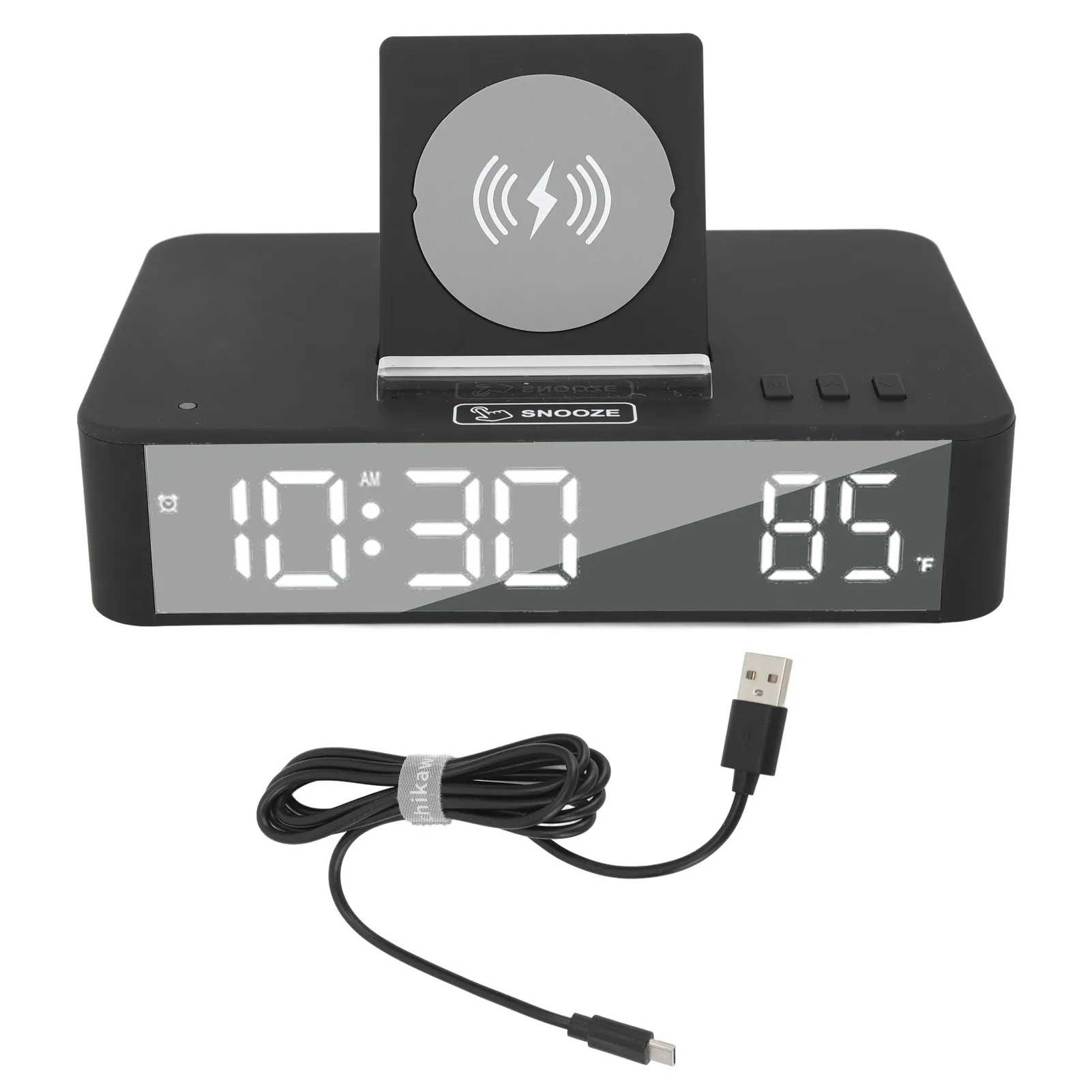 

10W Digital Alarm Clock One Button Lifting LED Mirror Electronic Table Clock With 10W Wireless Charging For Bedroom Office Home