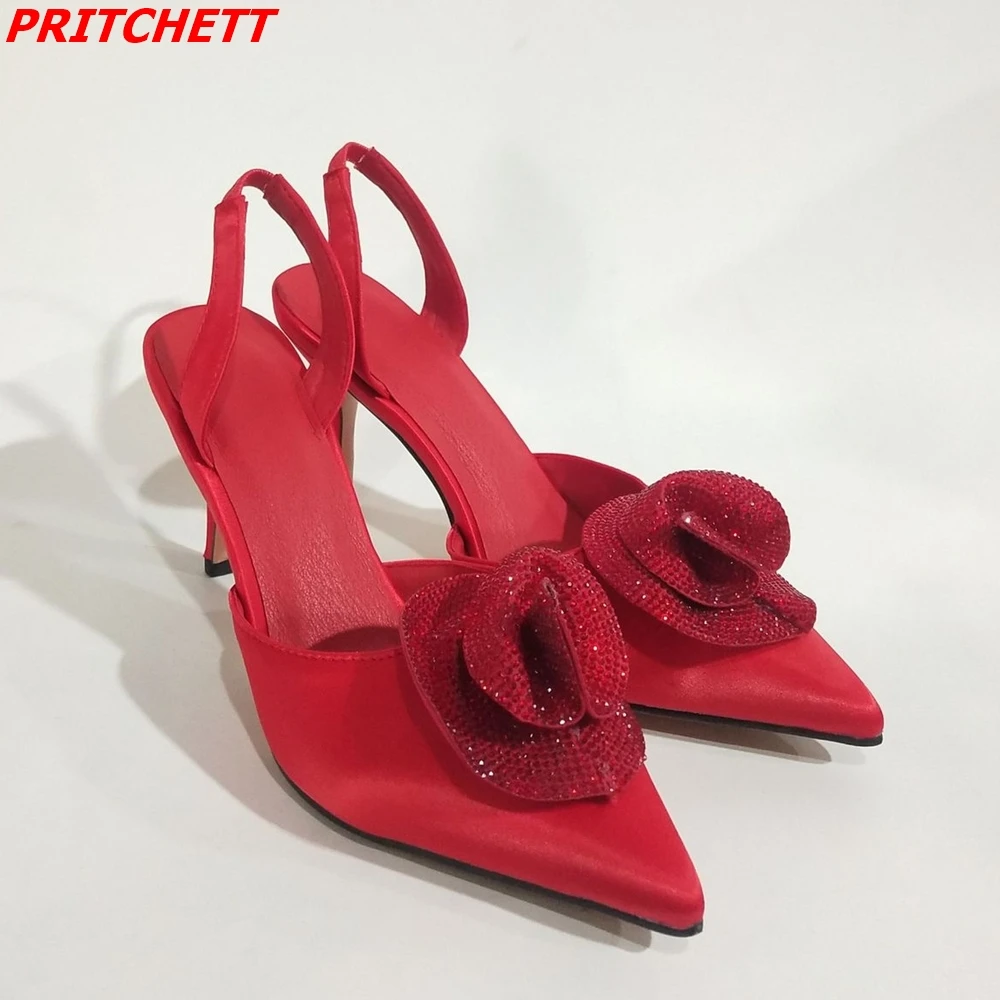 2023 Summer Newest Rhinestone Bling Bling Women Sandals Pointed Toe Slingback Sexy Stiletto Heels Casual Party Modern Sandals