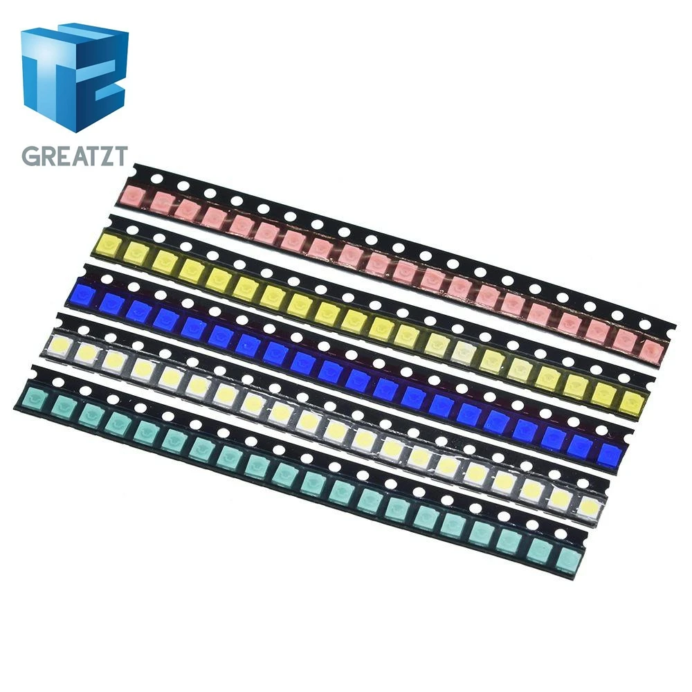Фото GREATZT 100 шт./лот, 5 цветов, светодиоды SMD 1210, набор для самостоятельной сборки, ультраяркие красные/зеленые/синие/желтые/белые прозрачные светодиоды, комплект диодов №3