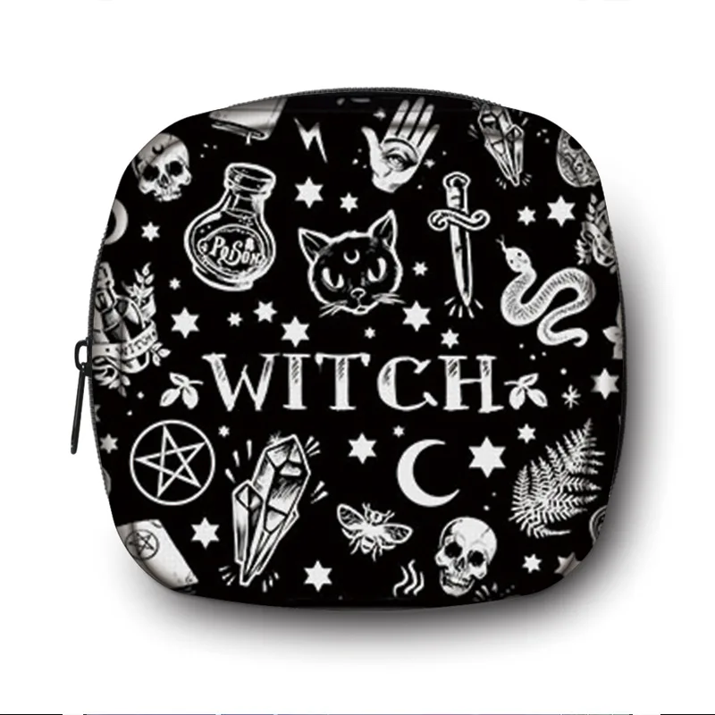 

Witch And Black Cat Print Sanitary Napkin Bag 2021 New Emergency Life-Saving Pill Bag Girl Menstrual Period Storage Bag