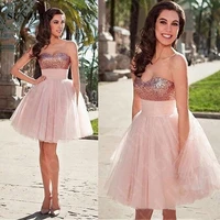 lovely 2022 pink homecoming gowns short sequins wedding party gowns sweetheart tulle cocktail dresses sleeveless open back
