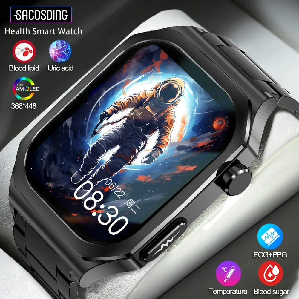 Мужские умные часы с отображением сахара в крови липидов мочевой кислоты ЭКГ +