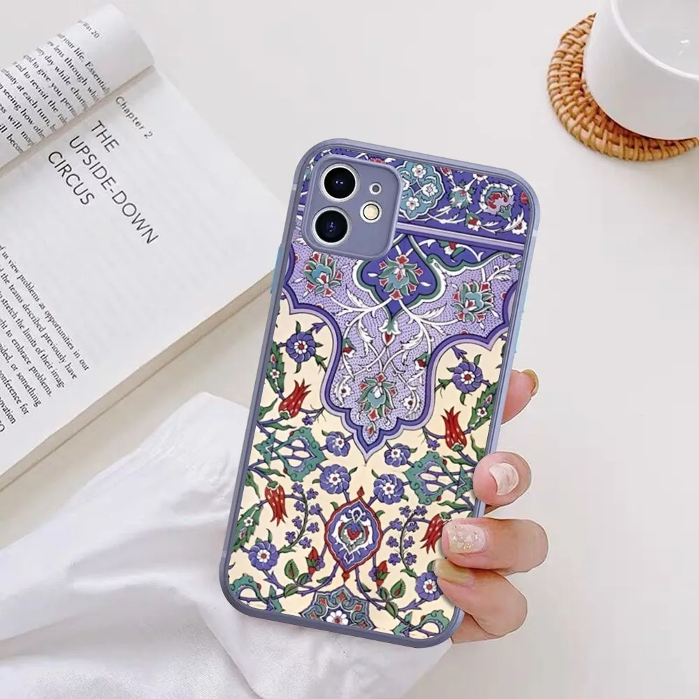 wa dywan kwiatowy wzór etui na telefon do iPhone 14 X XR XS 7 8 Plus 11 12 13 pro MAX mini matowe wstrząsoodporne