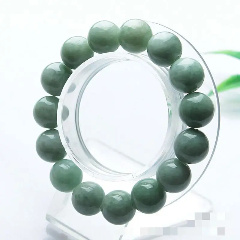 

13mm High Ice Grade A Burma Jade Bracelet Bangle Men Women Genuine Natural Emerald Myanmar Jadeite Bead Elastic Beaded Bracelets