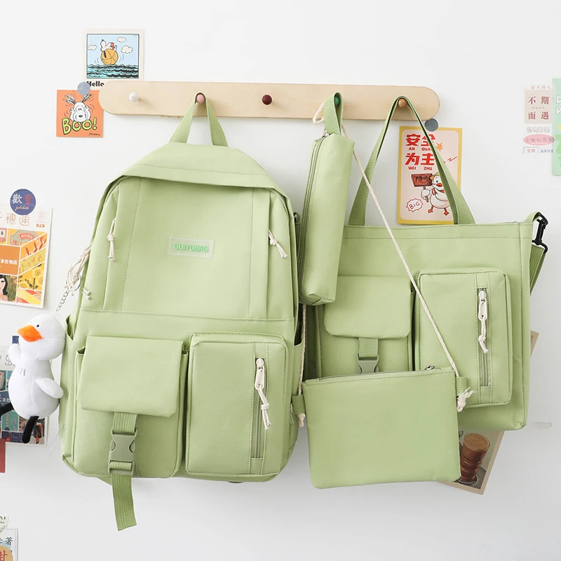 

Женский рюкзак, 4 шт., однотонный милый школьный рюкзак для девочек и мальчиков-подростков, водонепроницаемый дорожный рюкзак, рюкзак, новин...
