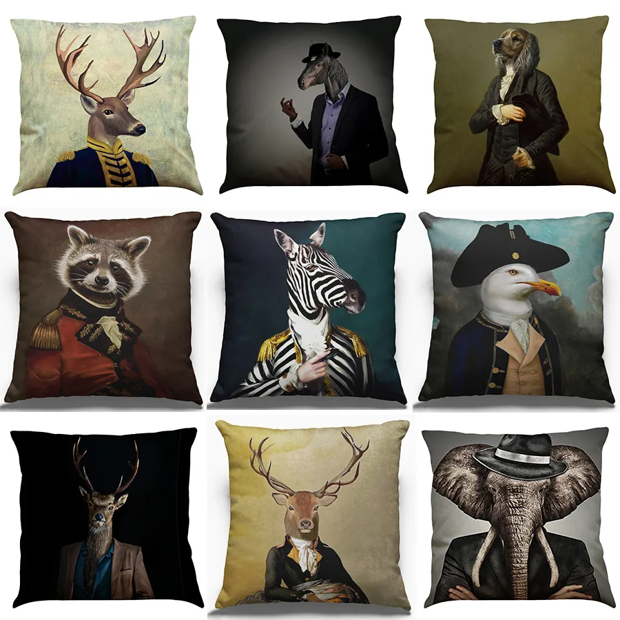 

Nordic Fashion Animal Zebra Giraffe Elephant Deer Horse Cushion Cover Sofa Decorative Throw Pillow Case 45X45cm Linen Pillowcase