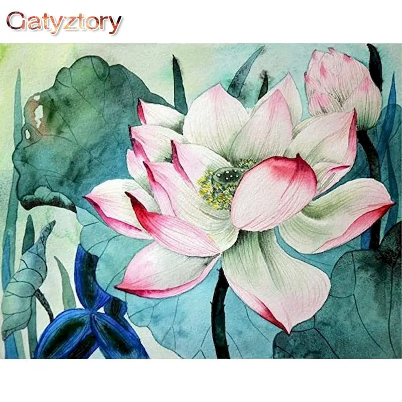 

GATYZTORY 60x75cm Frame DIY Painting By Numbers Kits Lotus Flowers Abstract Modern Home Wall Art Picture Scenery Paint By Number