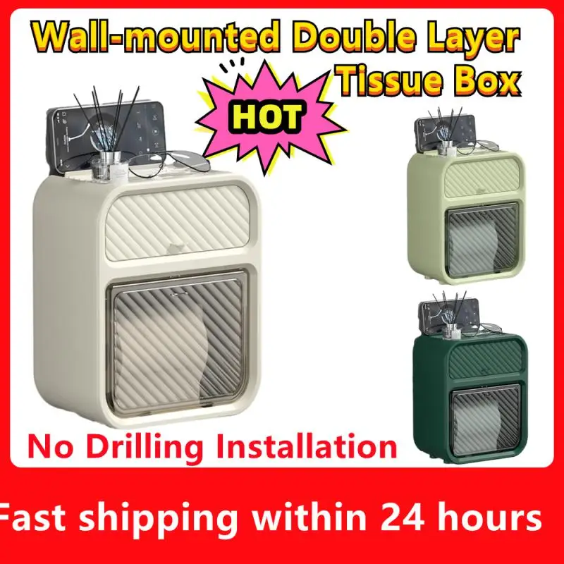 

Toilet Paper Holder Box holder Bathroom Rack Waterproof Reel Tissue Storage Box Punch-free Kitchen Bathroom Storage Holder