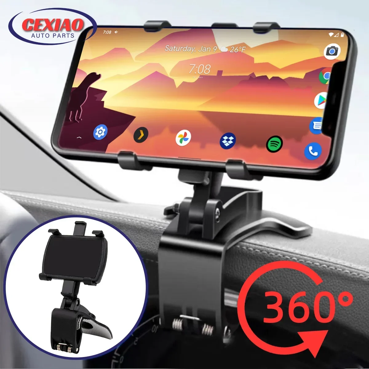 

Автомобильный держатель для телефона ABS, держатель для мобильного телефона, солнцезащитный козырек, автоматическое зеркало заднего вида, поддержка телефона, аксессуары с вращением на 360 градусов