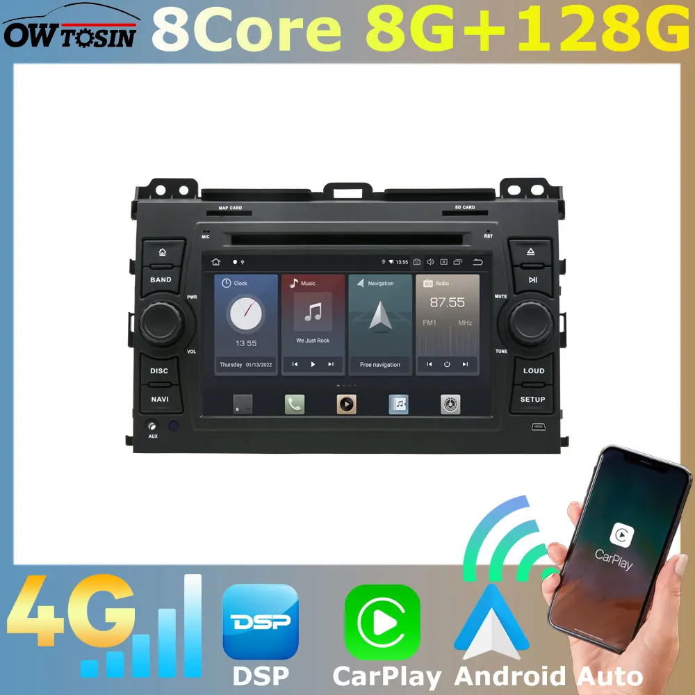 Восьмиядерный процессор Qualcomm Snapdragon Android 10 8 + 128G для Toyota Land Cruiser Prado 120 2002-2009 DSP GPS