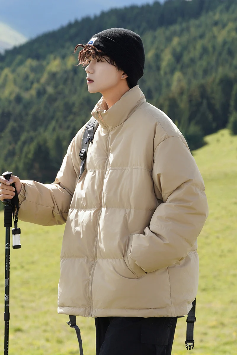 Осень-зима 2024 новый воротник-стойка без шапки однотонный теплый пуховик