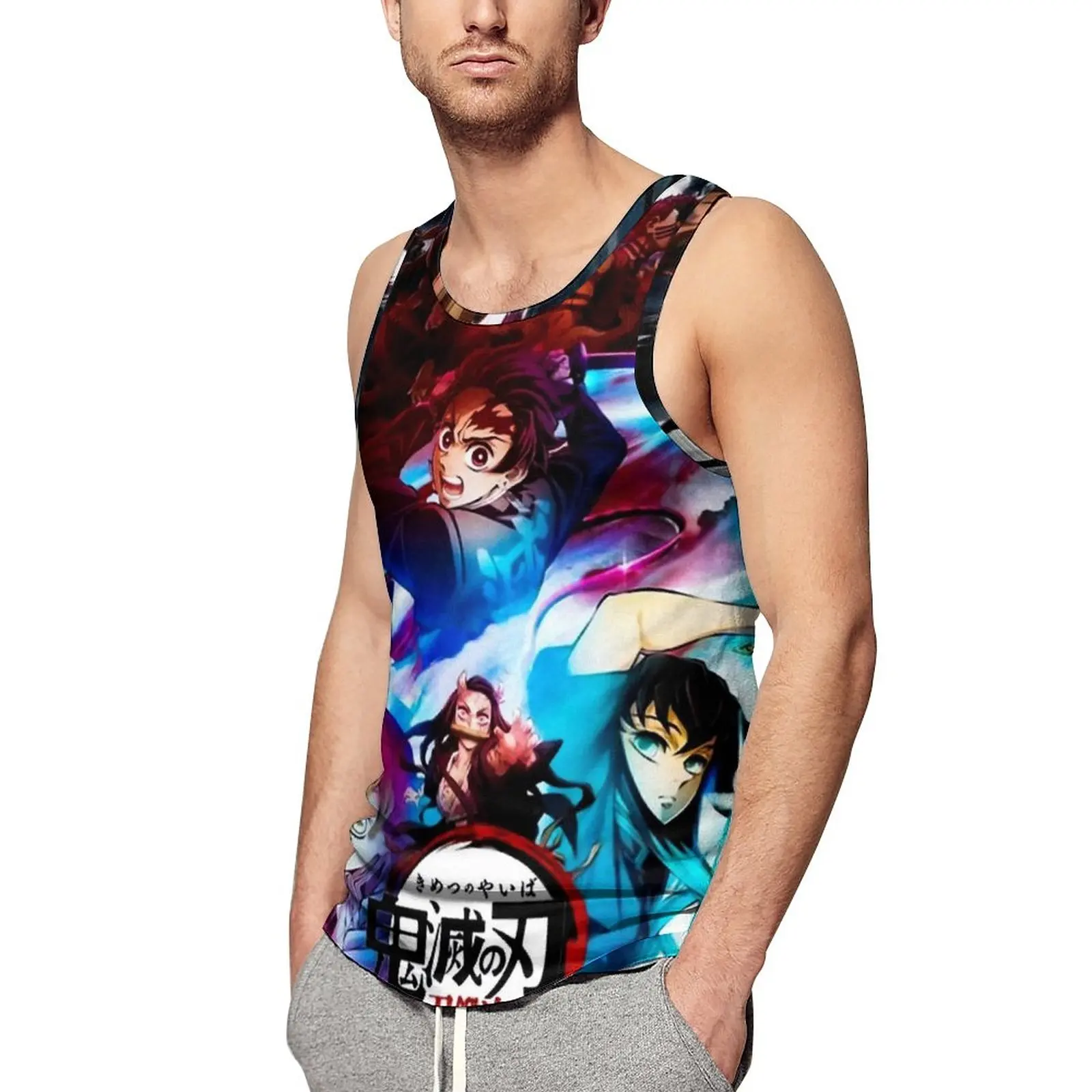 

Demon Slayer Tank Top Mens Swordsmith Village Arc Sportswear Tops Daily Gym Design Sleeveless Vests Plus Size