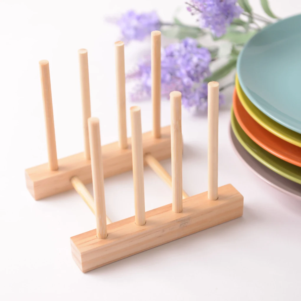 

Plate Drainer Wooden Dish Rack Kitchen Plate Drying Holder Book CD Picture Display Stand Desk Storage Stand