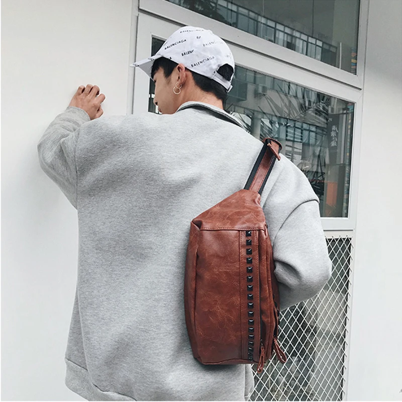 Waterproof Man Chest Bag Luxury Design Brown Sling Phone Purse Soft Leather Single Belt Backpack Men Bags Shoulder Crossbody