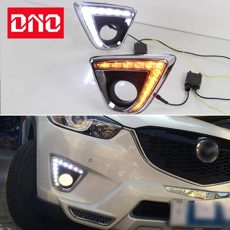 LED Daytime Running Headlamps For Mazda CX-5 CX 5 CX5 2012 2013 2014 Daylights Yellow Turn Signal Car DRL Foglamp