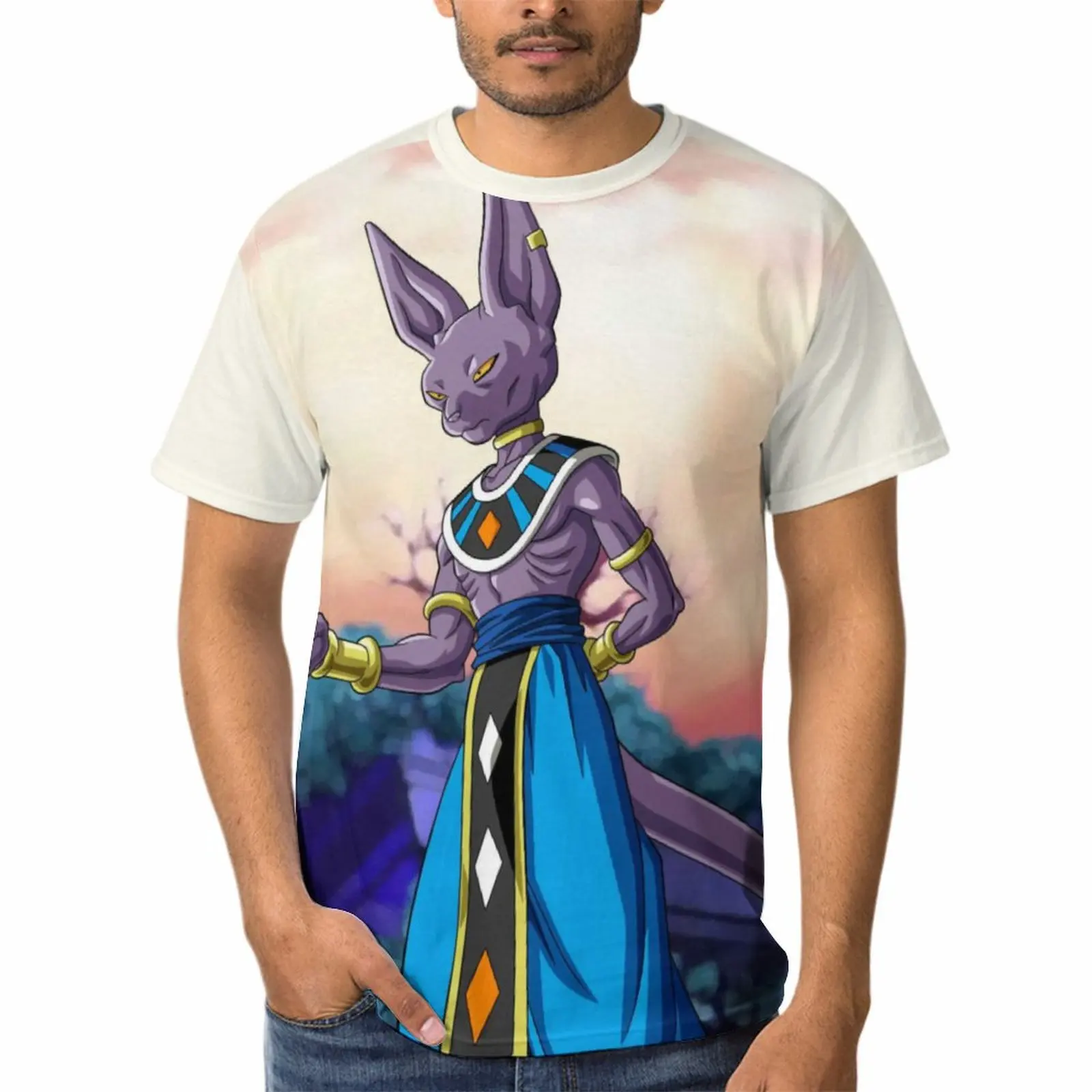 Bandai Beerus T-Shirts Dragon Ball Popular Polyester T Shirts Crewneck Basic Tshirt Men Print Premium Clothes