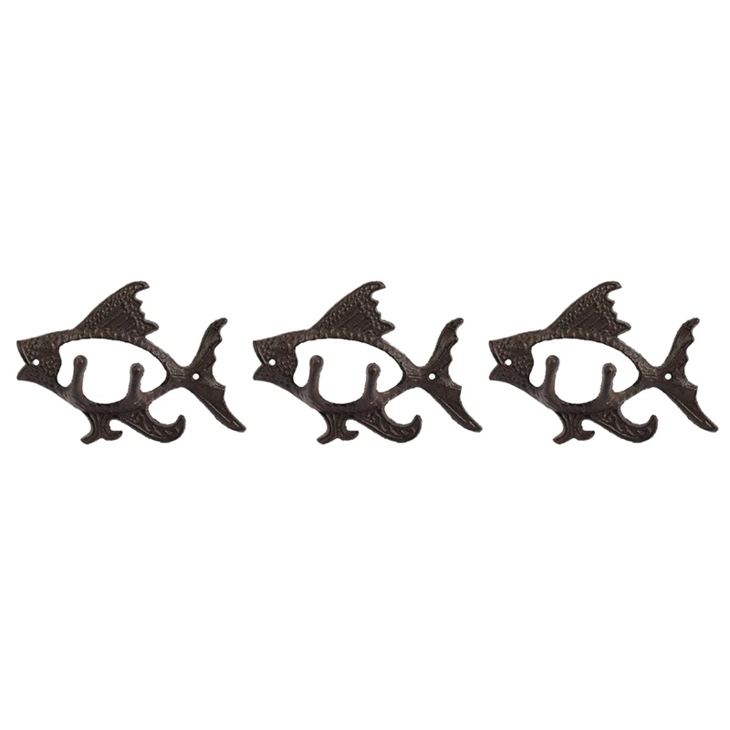 

3X Fish With Two Hooks Ocean Series Cast Iron Wall Hook Wall Mount Towel Hanger Hook For Hat, Key, Coats