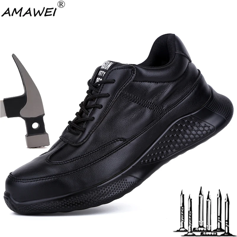 

AMAWEI Work Sneakers Men Safety Shoes Steel Toe Protective Shoes Women leather Work Shoes Boots Lightweight Safety Footwear