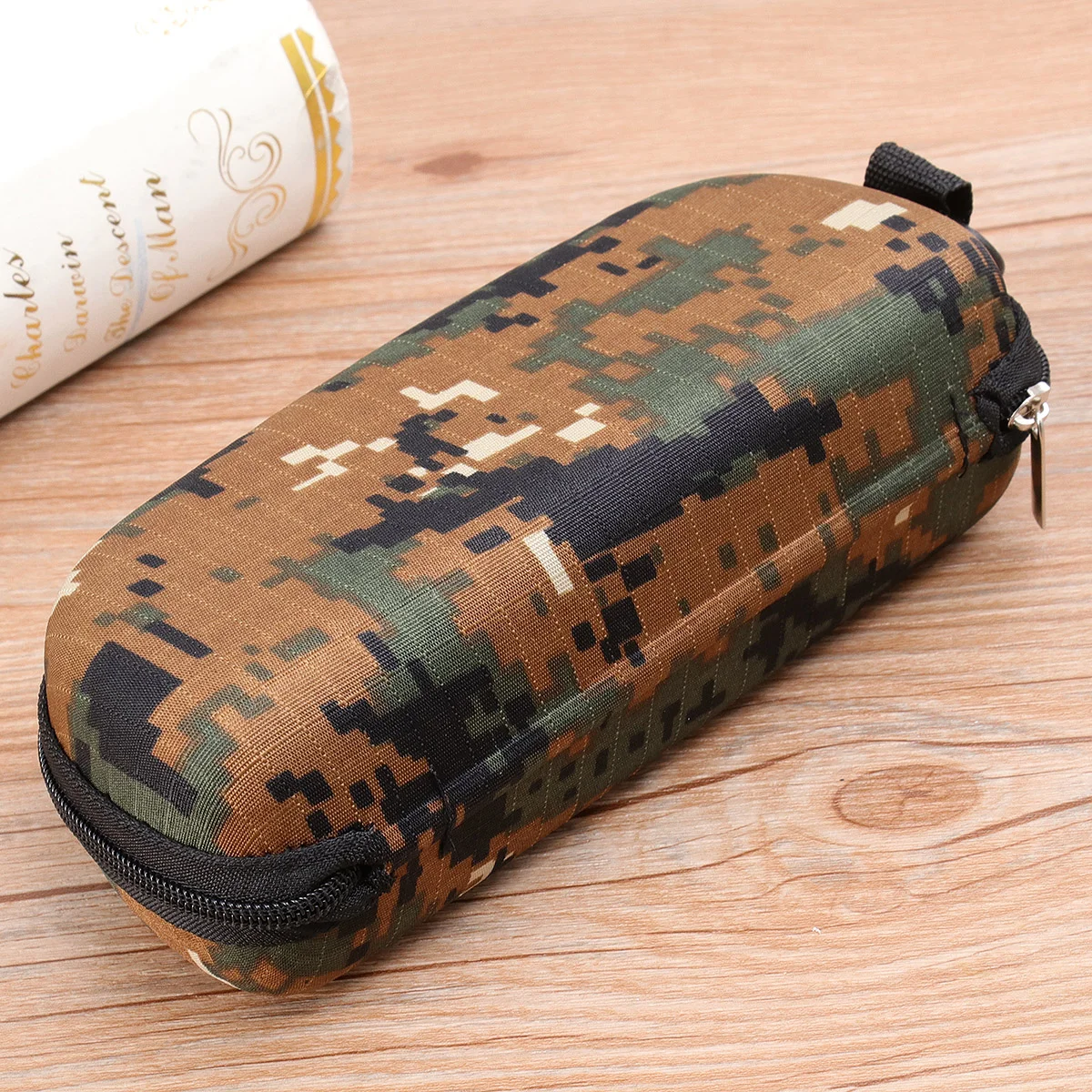 Shockproof Outdoor Sunglasses Glasses Storage Case Zipper Pouch with Hook (Camouflage)