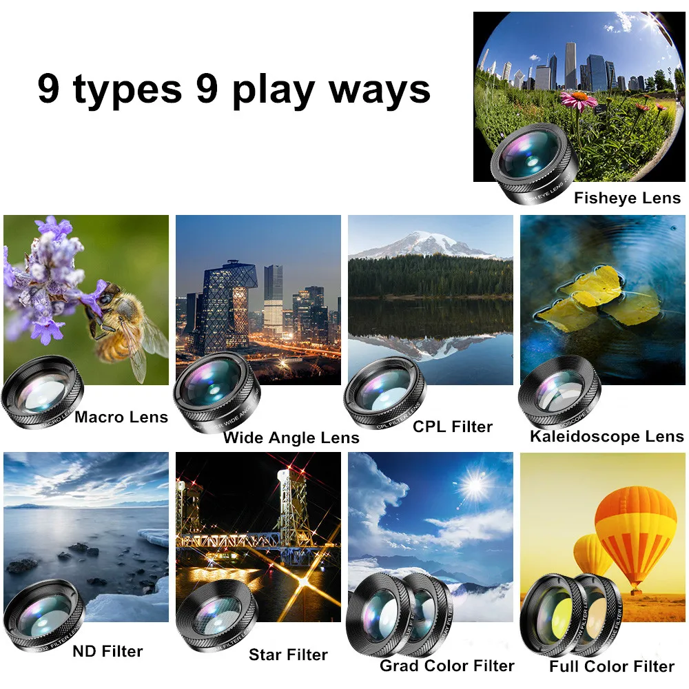 APEXEL HD Multi-Function 10in1 11in1 Phones Camera Lens Kits Macro Wide Angle Telephoto With CPL Star Filter For iPhone Samsung