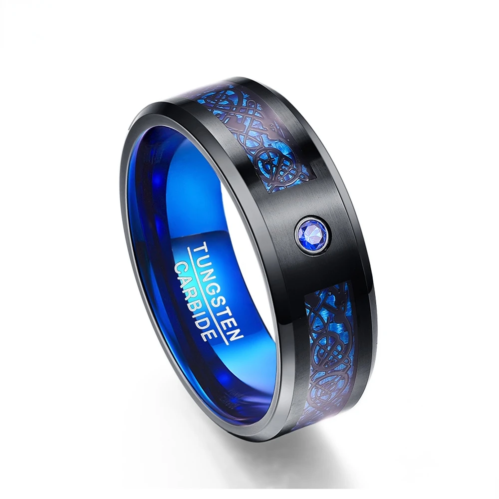 

Мужское кольцо из карбида вольфрама BONLAVIE, обручальное кольцо с черным драконом, ширина 8 мм, толщина 2,3 мм, Подарочная бижутерия