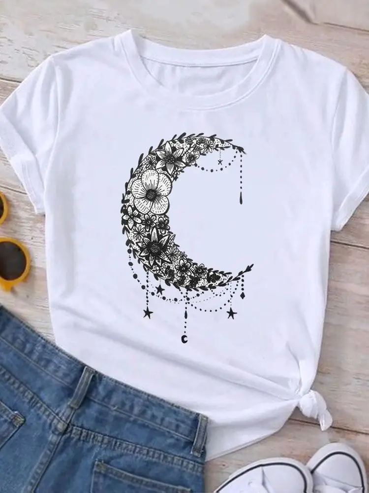 

Женская Винтажная Футболка с принтом Луны и коротким рукавом, в стиле 90-х