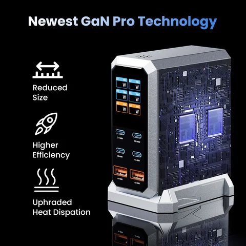 240W GaN Быстрое Зарядное Устройство PD3.1, 6-портовая Зарядная Станция — изображение товара