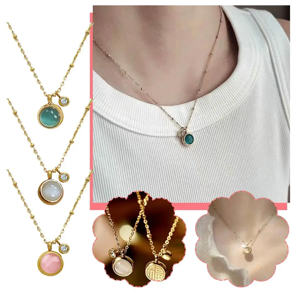 Женское Ожерелье из зеленого камня роскошная овальная подвеска Винтажное колье