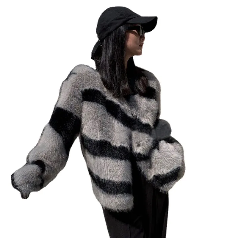 Black and white control, fashionable, young, zebra pattern, environmentally friendly, hairy girl