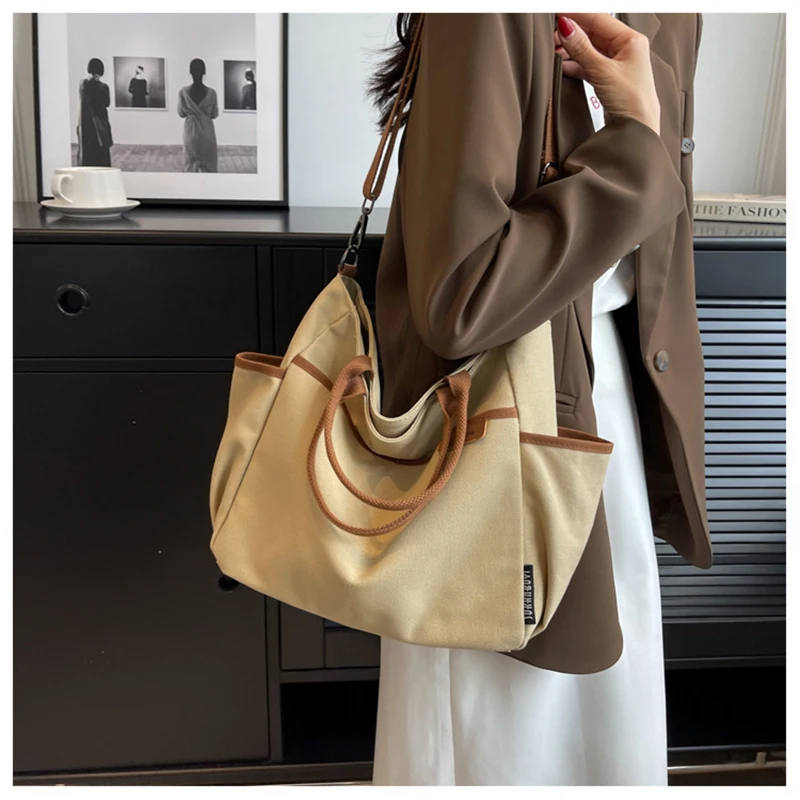 New Women'S Tote Bag Canvas Female Commuter Wear-Resistant Thickened Casual Portable Large Capacity Shopping Crossbody Schoolbag
