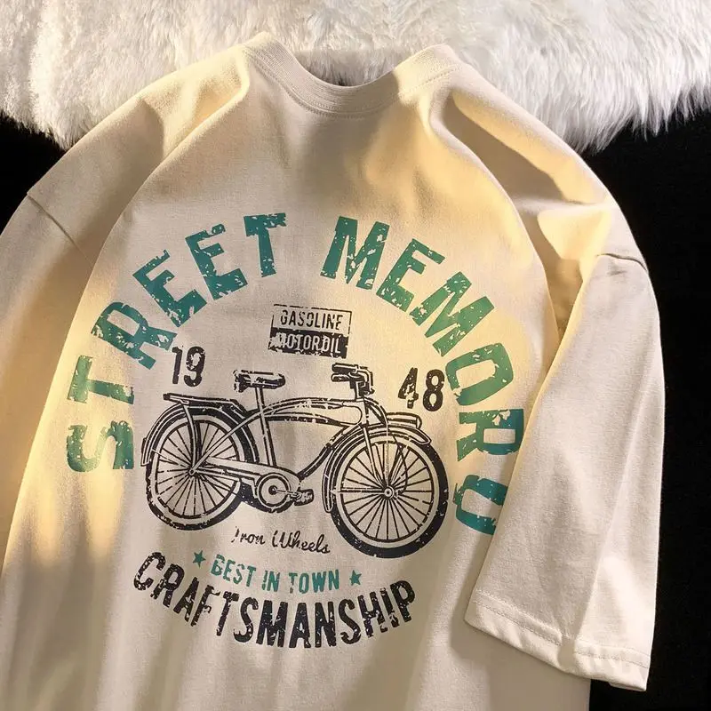 

Summer American retro street short sleeved t shirt men and women fashion 2022 new loose high street European and American style
